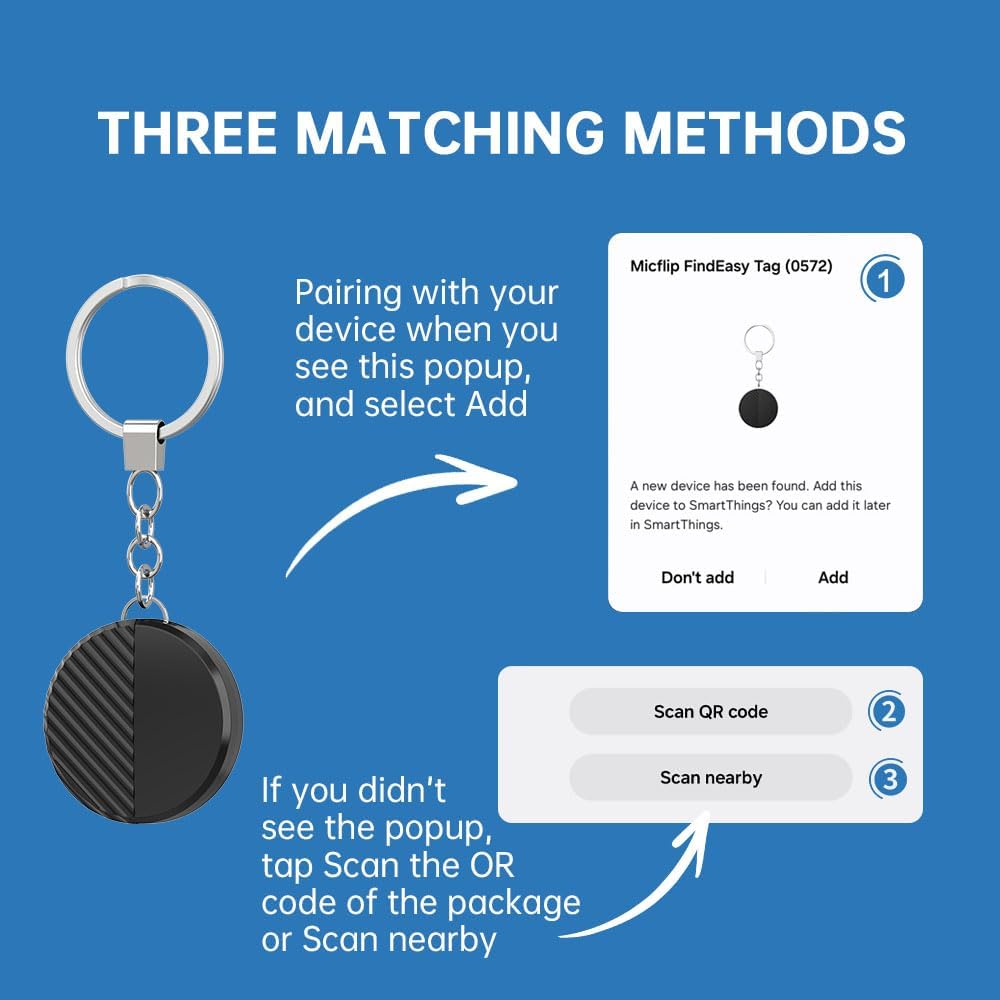 SmartTags for Samsung - Bluetooth Tracker Works with Samsung SmartThings, Item Locator for Keys, Wallet, Luggage, Pets, IP65 Water-Resistant, CR2032 Replaceable Battery, 2PCS (NOT for iOS or Huawei)