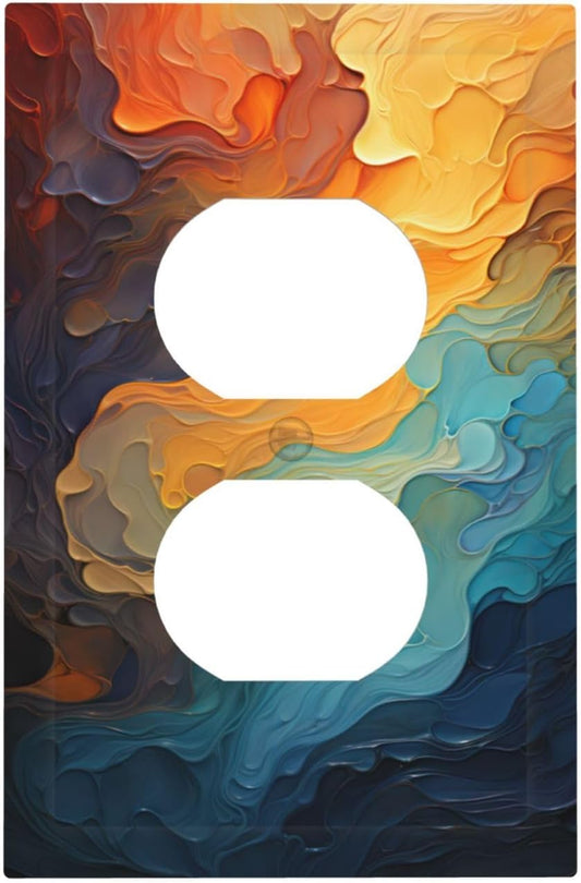 Abstract Colorful Modern Luxury Rainbow 1 Gang Duplex Receptacle Switch Wall Plate Decorative Switchplate Outlet Covers Electrical Plug Cover Faceplate for Bathroom Home Decor 5 X 3 IN