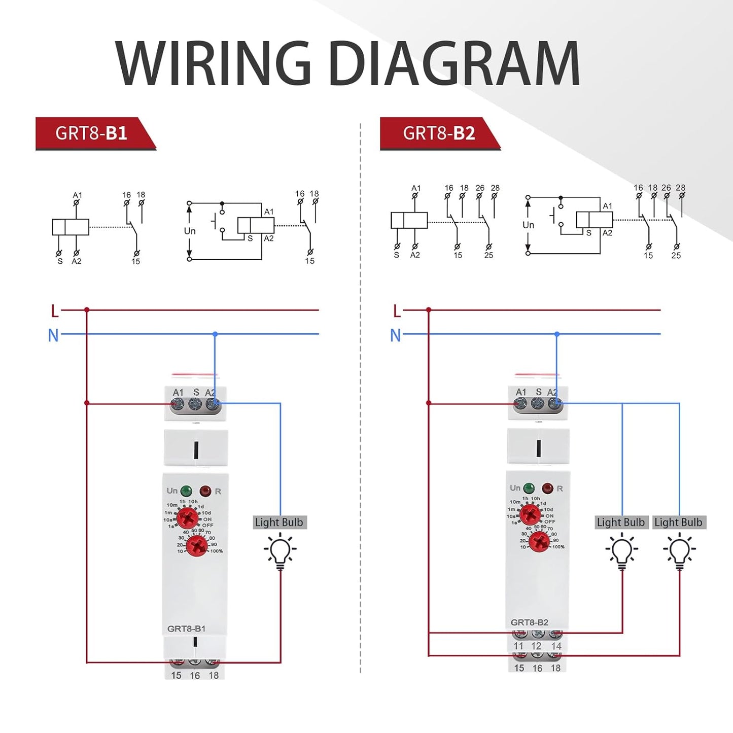 Time Relay Delay Turn Off 16A Adjustable Smart Relay Electronic Timer GRT8-B1in Din Rail, 0.1s-10 Days Wide Range Delay Factory Automation Time Universal Voltage GRT8-B1 AC 230V