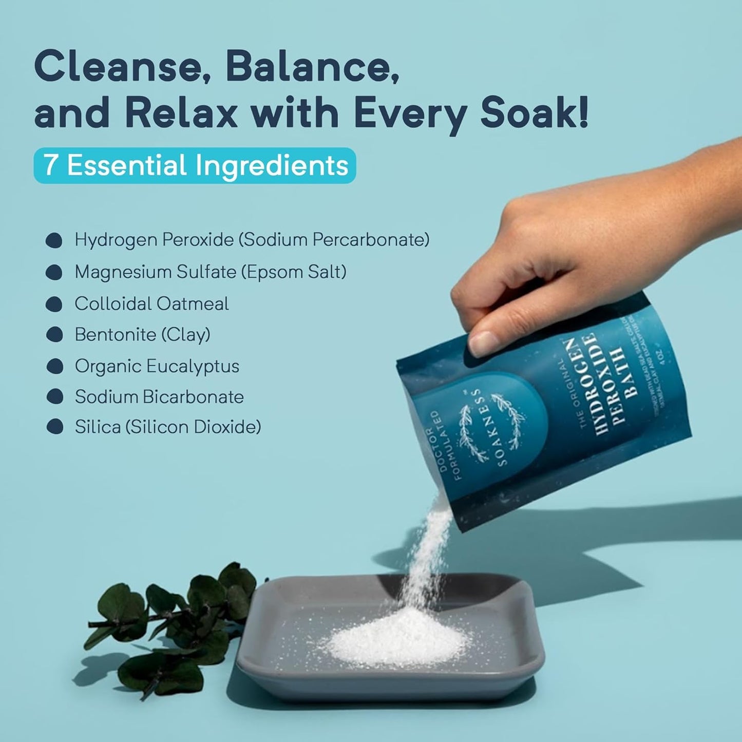 Hydrogen Peroxide Epsom Salt Bath Soak - USA-Made – Patented Bath Salts, Muscle Recovery, & Skin Detoxification – Magnesium Salts for Bathing - Doctor Formulated Pure Epsom Salt (6-Pack)