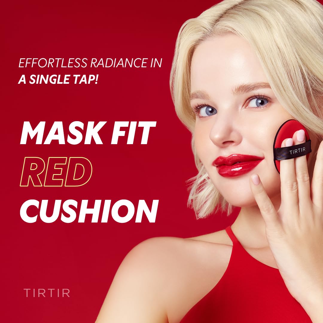 [*Mini Size*] TIRTIR Mask Fit Red Cushion Foundation | Full coverage, Weightless, Skin fit, Satin Glow Finish, Korean Makeup BB Foundation, beauty, Tattoo cover up, Buildable (#34C Amber, 0.15 Fl Oz)