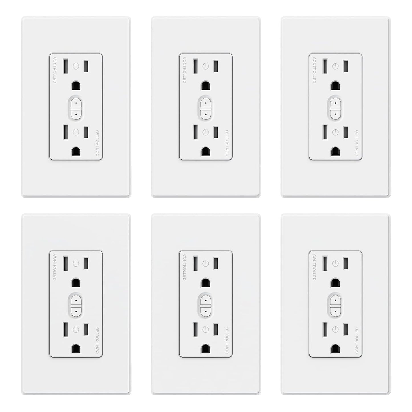ELEGRP Smart in-Wall Outlet, 2.4GHz Wi-Fi Smart Receptacle Compatible with Alexa and Google Assistant, Tamper Resistant, 2 Individually Controlled Outlets, No Hub Required, UL Listed, White, 6 Pack