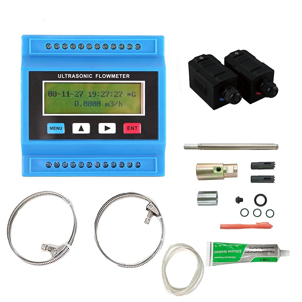 Micro Water Flow Meter Water Digital Flow Meter Ultrasonic Flow Meter Clamp on Sensor Measuring Water Liquid Fluid Mass Flow Sensors 0-160℃ DN80-DN500(Flow Meter+Mediuml High Temperature Flow Sensor)