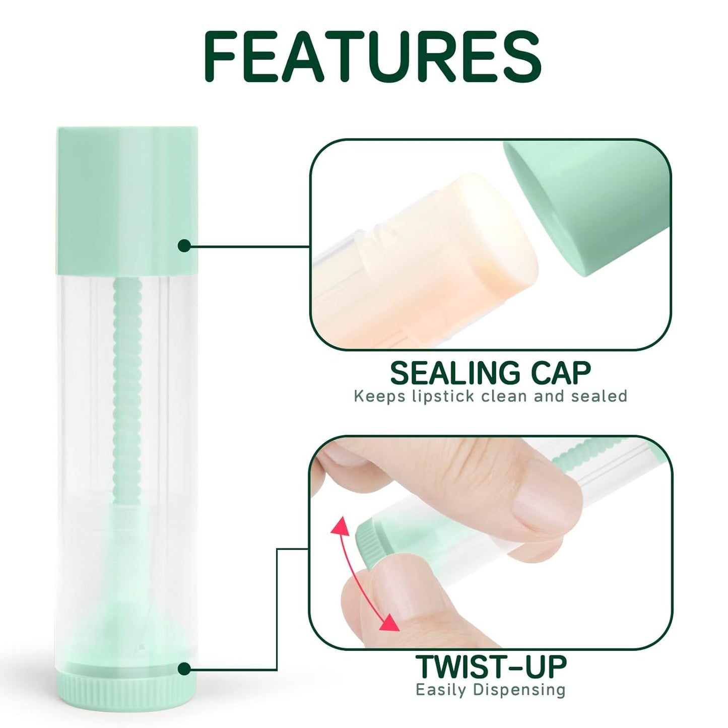 JuLand 50 Pack Empty Lip Balm Containers Bulk 5.5ml - Clear Twist-Up Tubes with Pink Caps, Refillable Chapstick Tube for DIY Lip Balm Making