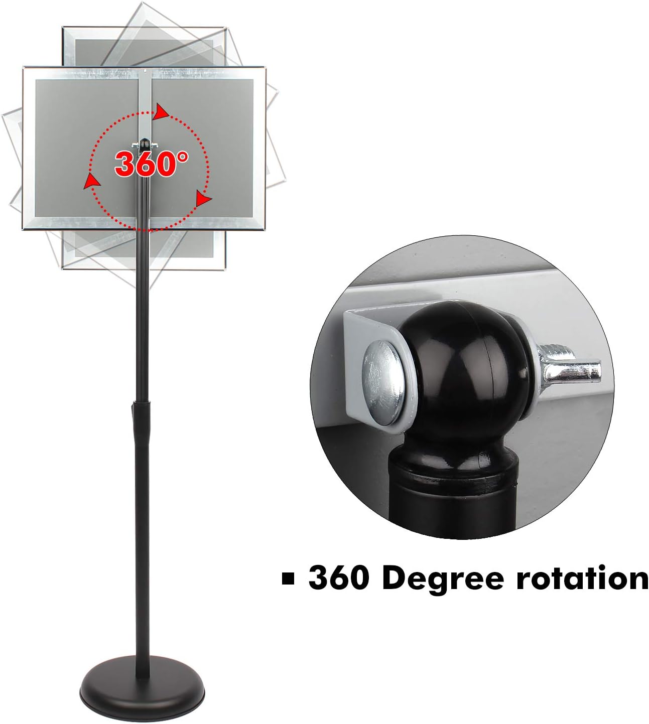 DISPLAYSWORKER Adjustable Poster Sign Stand 11 x 17,Floor-Standing Sign Holder with Heavy Duty Pedestal,Aluminum Snap-Open Frame , Vertical and Horizontal View Sign Displayed, Black (11 x 17)