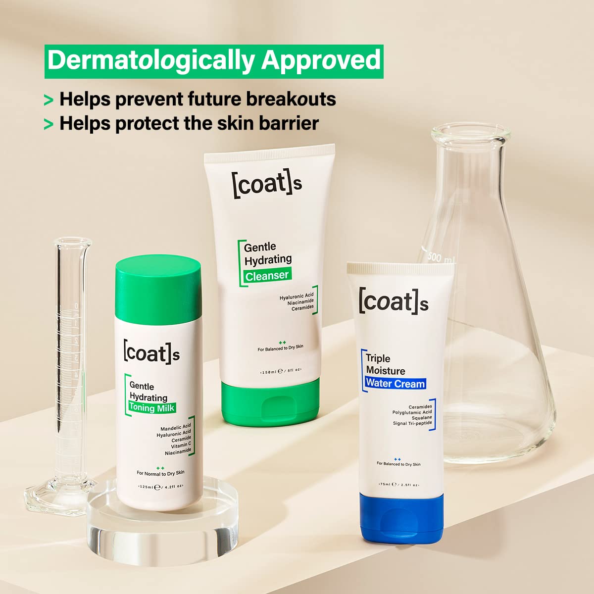 Coats Skinsentials Bundle – Cleanser 5 oz, Toner 4.2 oz & Moisturizer 2.5 oz – 3-Step Regimen Prevents Breakouts and Protects Skin Barrier with Ceramides, For Women and Men