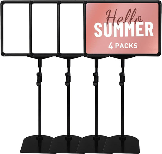 Adjustable Sign Holder Stand 8.5 x 11, Sign Stand for Display,Adjustable Sign Holders For Table Top, Table Sign Holders, Suitable for indoor use (Black-4pcs)