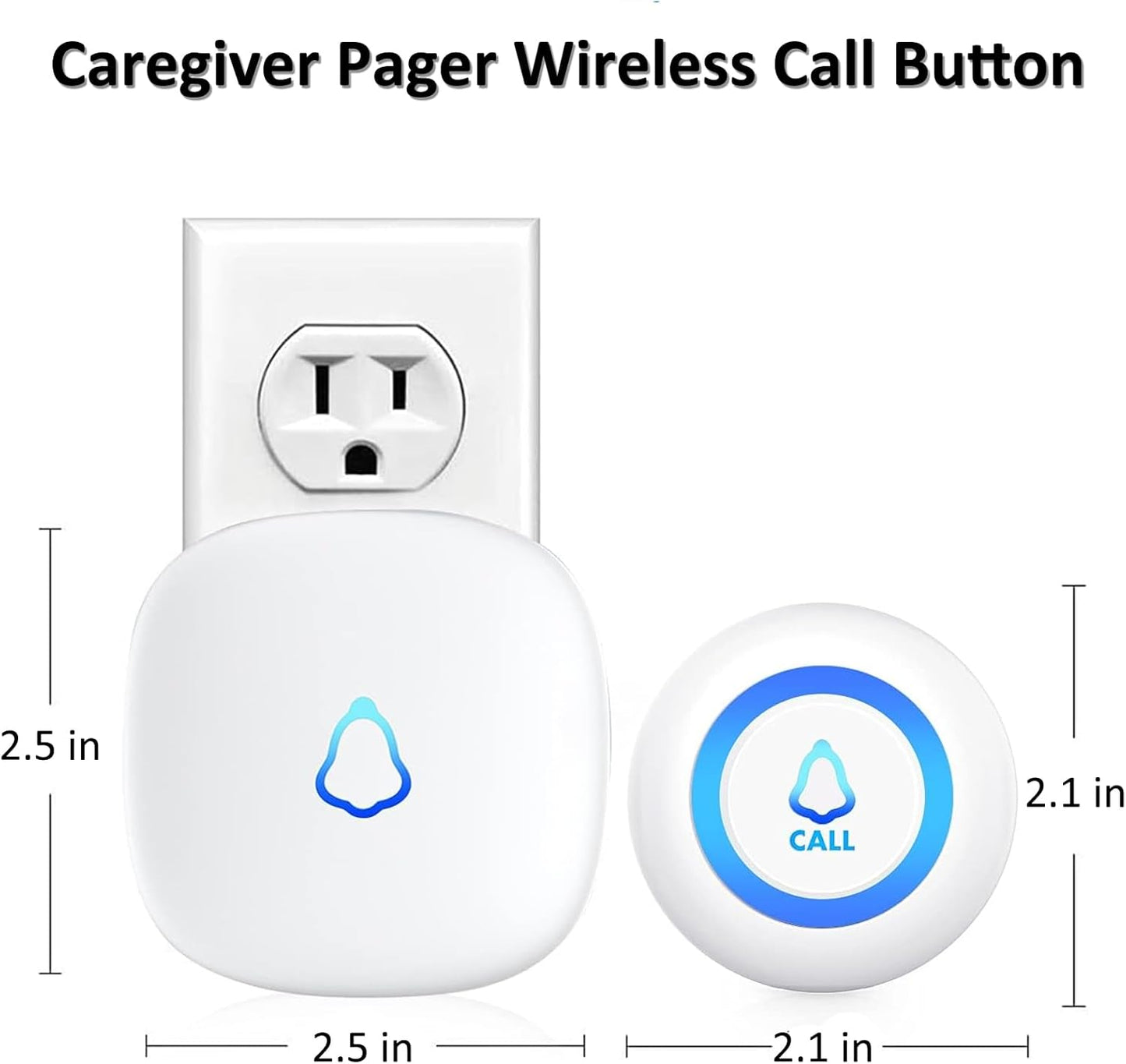 METAK Caregiver Pager Wireless Call Button for Elderly/Senior at Home, 1 Receiver + 2 Button, Medical Life Alert Necklace System, Emergency Bell Fall Monitor Devices for Patients, Disabled, Nurses