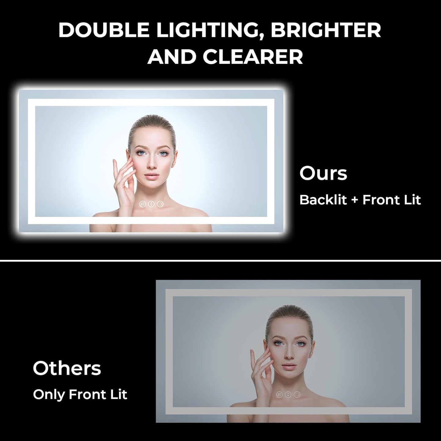 60x40 Inch LED Bathroom Mirror with Lights Front and Backlit Lighted Vanity Mirror for Bathroom Wall with 3 Colors Dimmable Anti-Fog Memory Shatter-Proof IP54 Waterproof Horizontal/Vertical