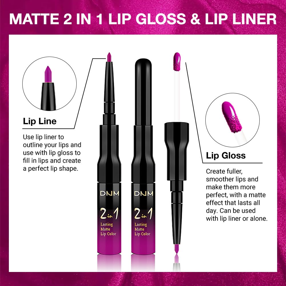 evpct 1Pcs Fuchsia Red Matte Lip Liner & Liquid Lipstick Stain Makeup Set for Women, Fuchsia Lip Liner Stain Long Lasting Waterproof Smudge Proof, Cruelty Free Lip Stick Makeup 24 hours originales, 60