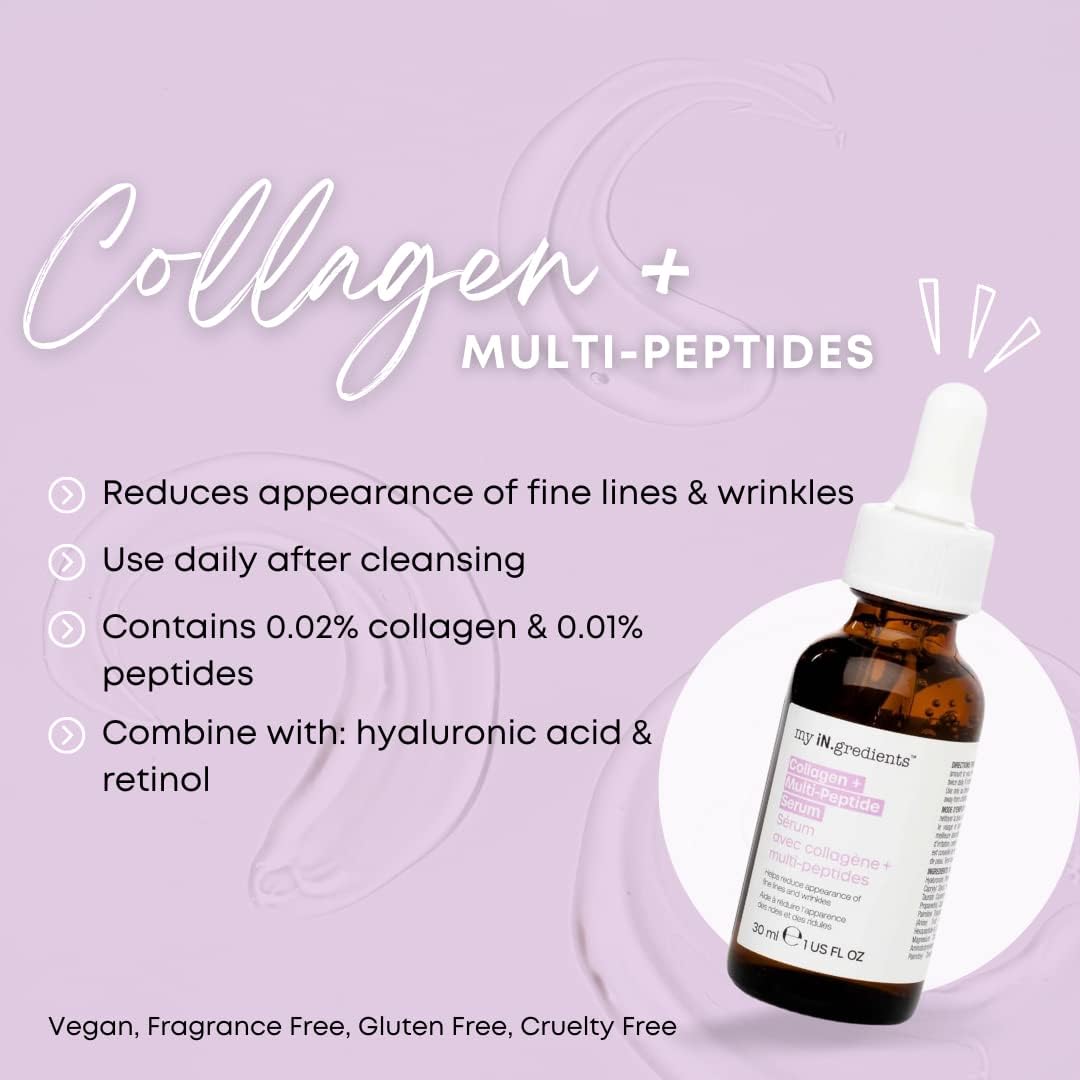 Masque Bar My Ingredients Multi Peptide Serum with Collagen- Wrinkle & Fine Lines reducing Face Serum- Anti-aging Hydrating Serum- Skin Plumping Korean Skin Care- For All Skin Types- 1 Fl Oz