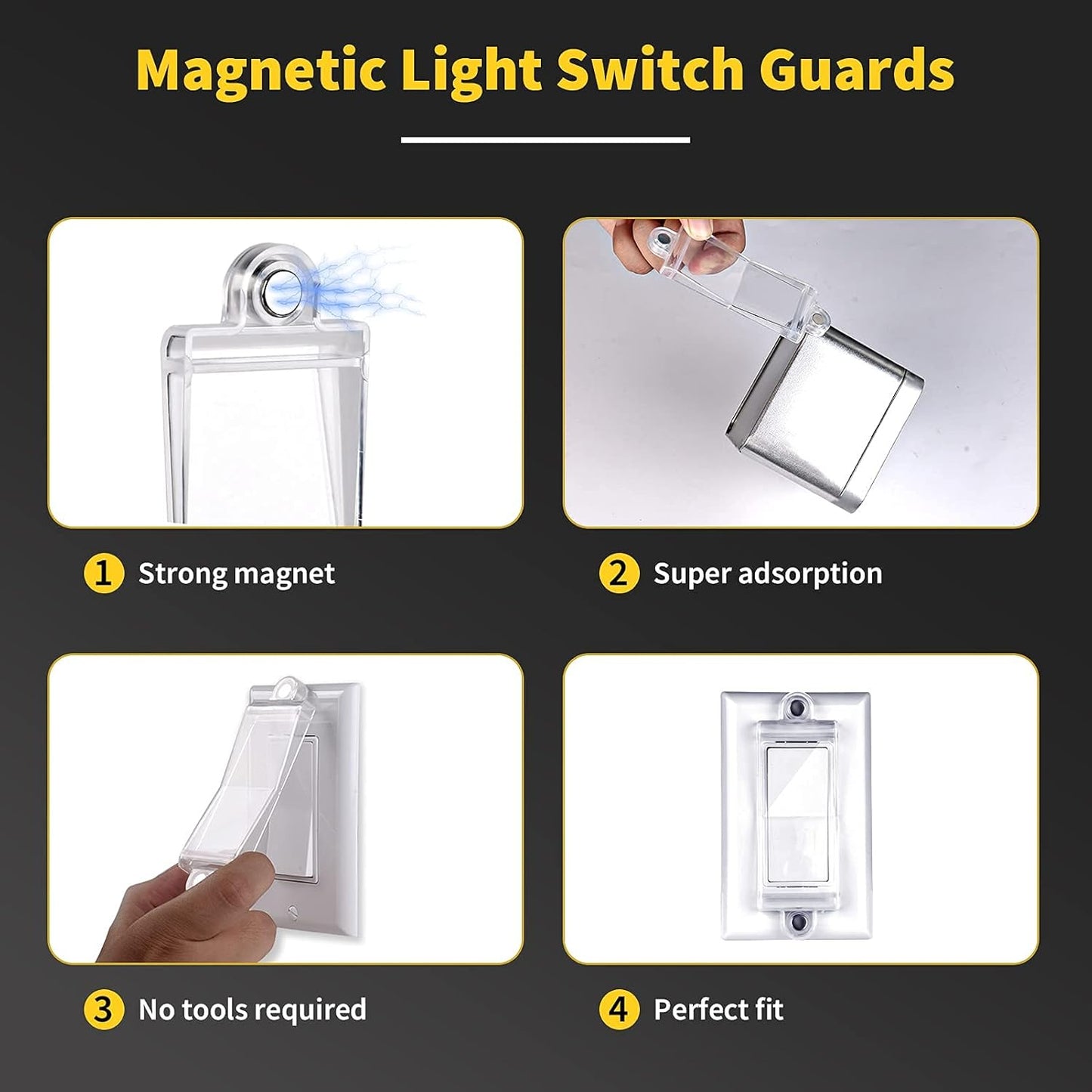 Magnetic Light Switch Guard Cover- PSZEZNZ Light Switch Outlet Covers for Flat Modern Wall Switches-Child Safety Protection(Clear,4 Piece)