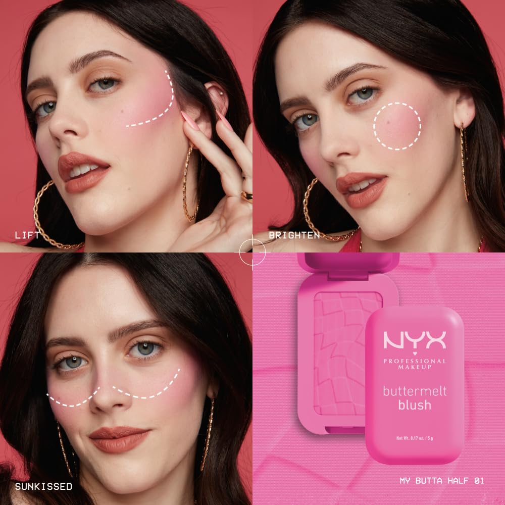 NYX PROFESSIONAL MAKEUP Buttermelt Powder Blush, Fade and Transfer-Resistant Blush, Up to 12HR Make Up Wear, Vegan Formula - For The Butta