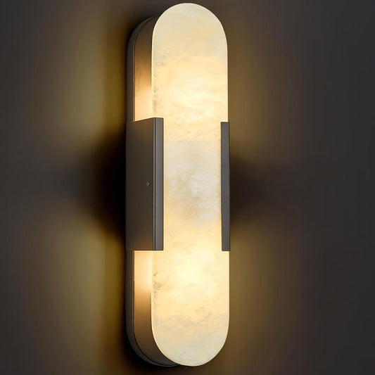 Alabaster Wall Sconce, Modern Natural Marble Wall Sconces for Indoor Lighting, 19.7 in Black Wall Lights for Bathroom Dining Room Stairs Bedroom (1-Pack)