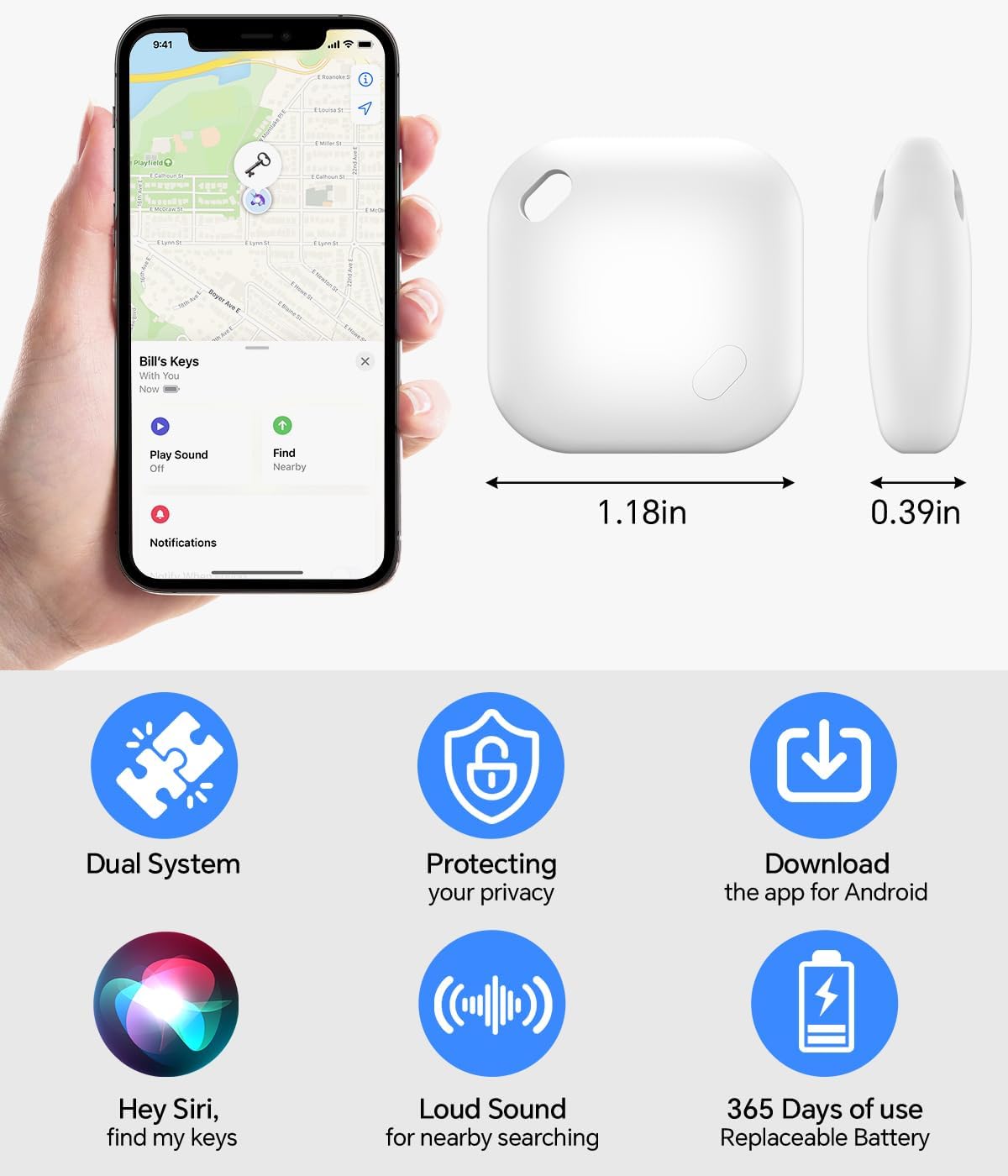 Air Tracker Tag, IP67 Waterproof Bluetooth Tracker, Keychain Finder, Item Locator Compatible with iOS and Android for Backpacks, Suitcases and Wallets, Cars, Keys and Cameras (White-1)