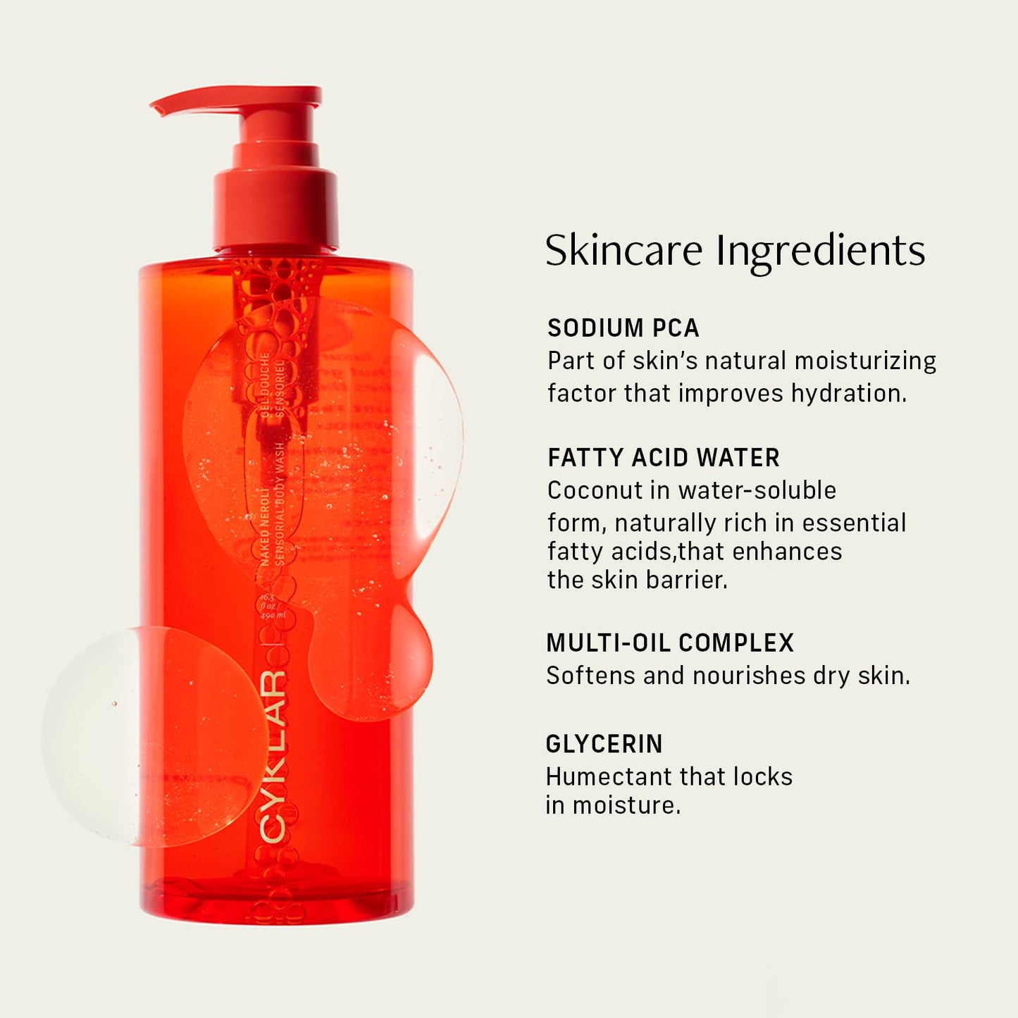 Sensorial Body Wash. Naked Neroli Hydrating Cleanser with Moisture Locking Multi-Oil Complex, Sodium PCA and Glycerin. Nourishing Shower Gel for Women and Men, 16.5 Fl Oz Luxury Bodywash