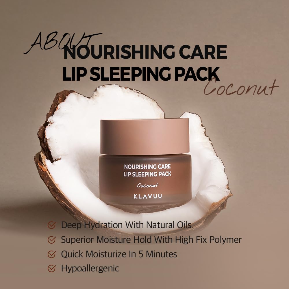 Klavuu Lip Mask Sleeping Pack (0.7oz) – Overnight Deep Hydrating Korean Lip Balm Treatment for Very Dry, Chapped Lips | Lip Lightening & Plumping with Instant Hydration | Gentle Exfoliating (Coconut)