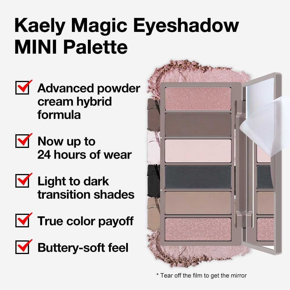 evpct 6 Colors Travel Eye Shadow Palette Makeup, Rose Coffee White Bright Nude Pink Black Brown Sparkly Shimmer Glitter Matte High Pigment Mini Eyeshadow Palette for Older Women, Built in Mirror