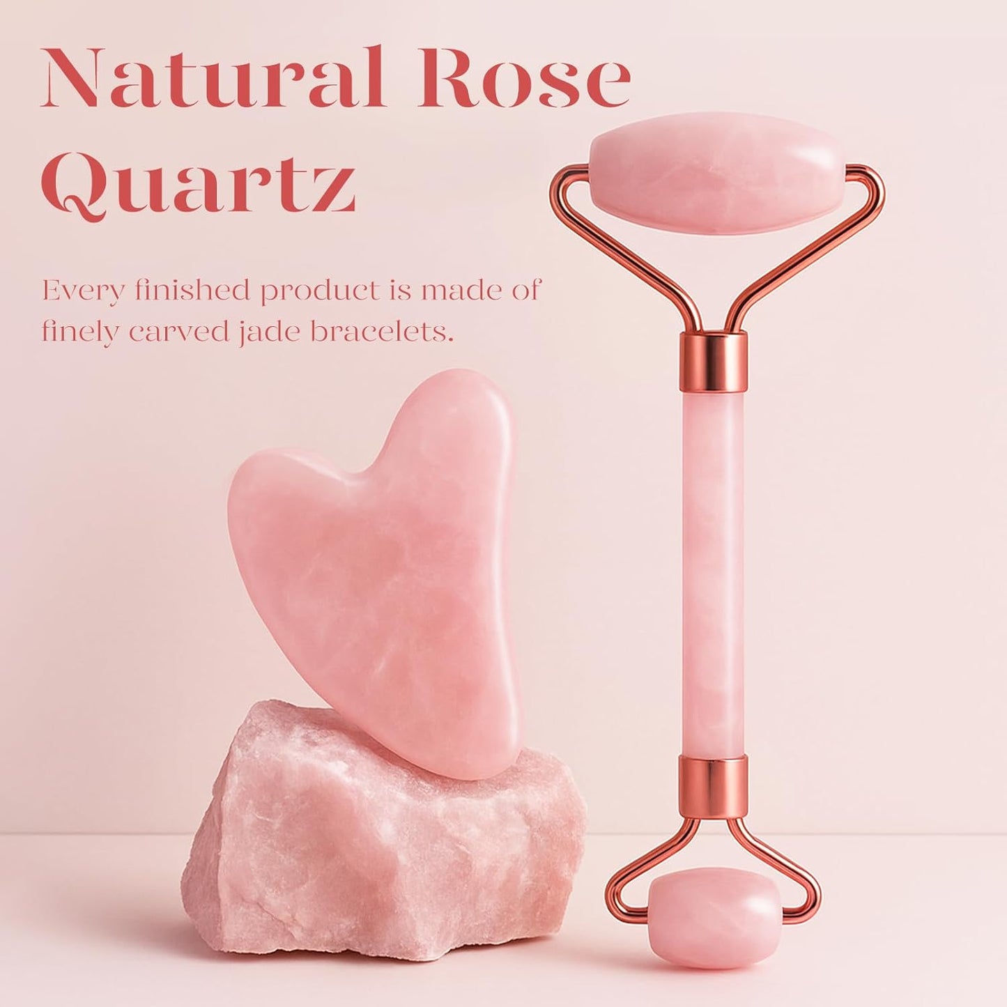 BAIMEI Jade Roller & Gua Sha, Face Roller, Facial Beauty Roller Skin Care Tools, Self Care Gift for Men Women, Massager for Face, Eyes, Neck, Relieve Fine Lines and Wrinkles - Rose Quartz
