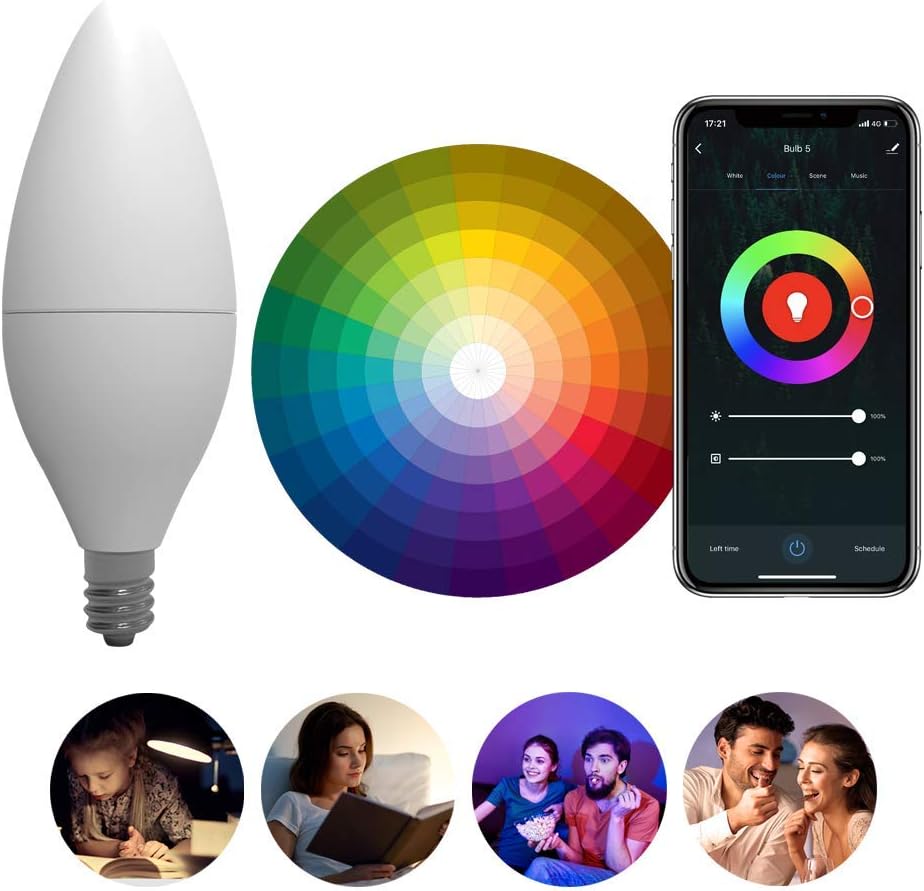DOGAIN LED Candelabra Bulbs E12 Base, Color Changing and Dimmable Smart Light Bulb, Compatible with Alexa Google Home, Tunable White Chandelier Light Bulbs 320 lm 35w Equivalent, 3 Pack