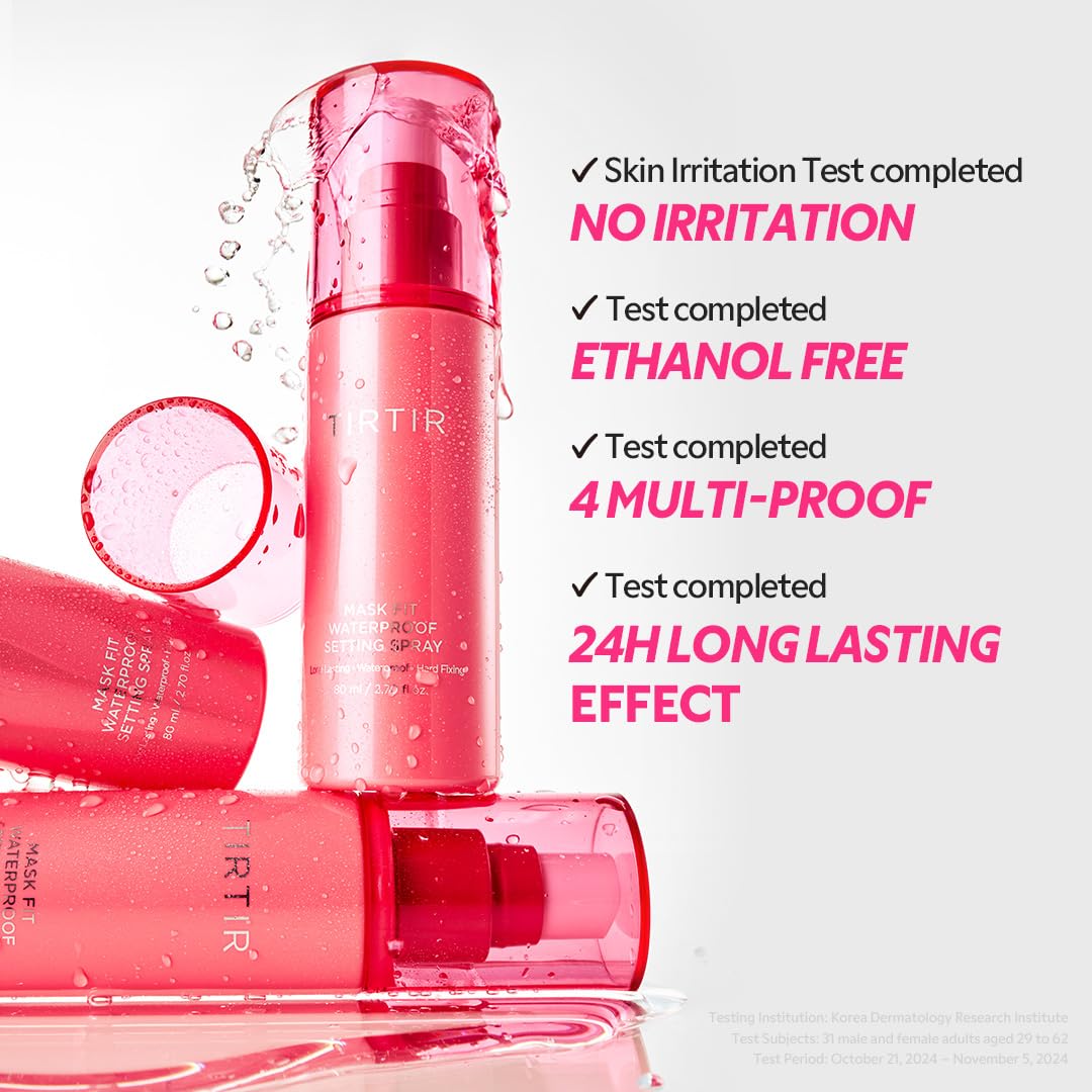 TIRTIR Waterproof Setting Spray – 24 Hour Long Lasting Fix, Sweatproof Water Resistant Makeup Finisher – Ethanol Free, Semi Matte Finish for Oily Skin – Korean Makeup Fixer