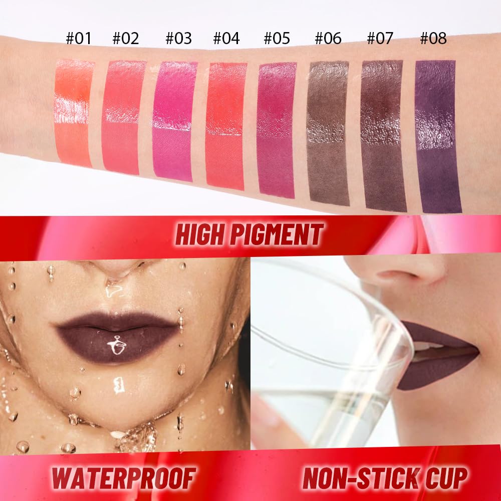 Maroon Lip Stain Peel Off Lip liner and Lip oil with Tweezer, Dual-Ended Peel Off Lip Stain Tattoo, Highly Pigmented Long Lasting Waterproof, Transfer-proof for All Skin Types, 07#