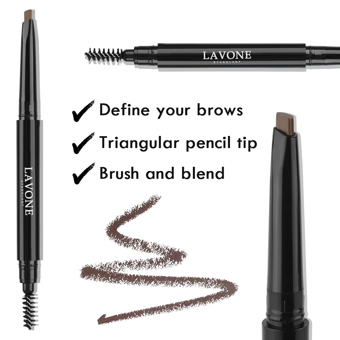 Eyebrow Stamp Stencil Kit ,Brow Stamp Trio Kit with Waterproof Eyebrow Pencil, Eyebrow Pomade, 20 Eyebrow Stencils, Dual-ended Eyebrow Brush and Sponge Applicator - Dark Brown
