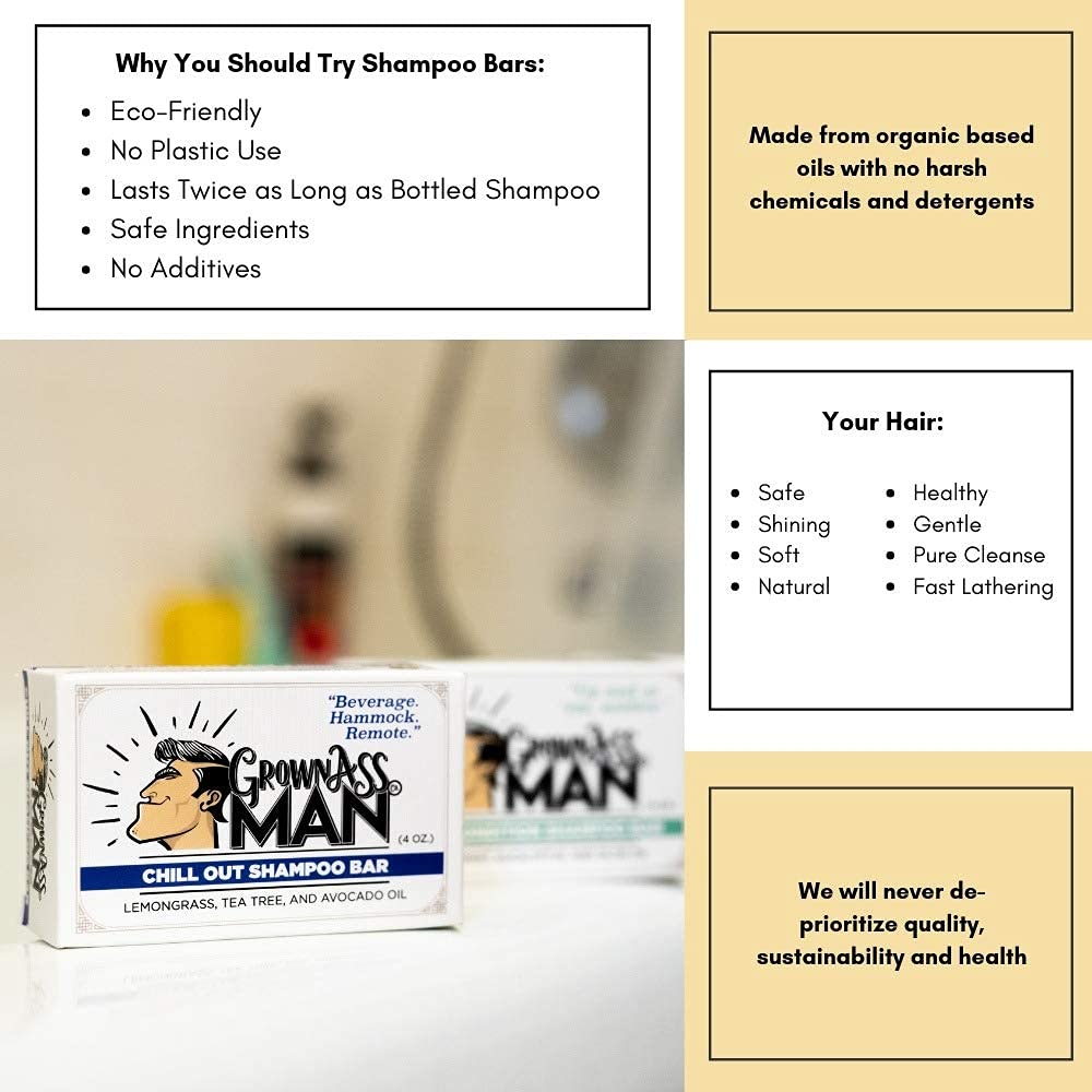 Solid Shampoo Bar Rich Lather 3 in 1: Hair, Beard & Body Wash - Plastic Free & Eco-Friendly, Natural & Organic Clean for All Hair Types, 4oz Bar (Variety, 3-Pack)