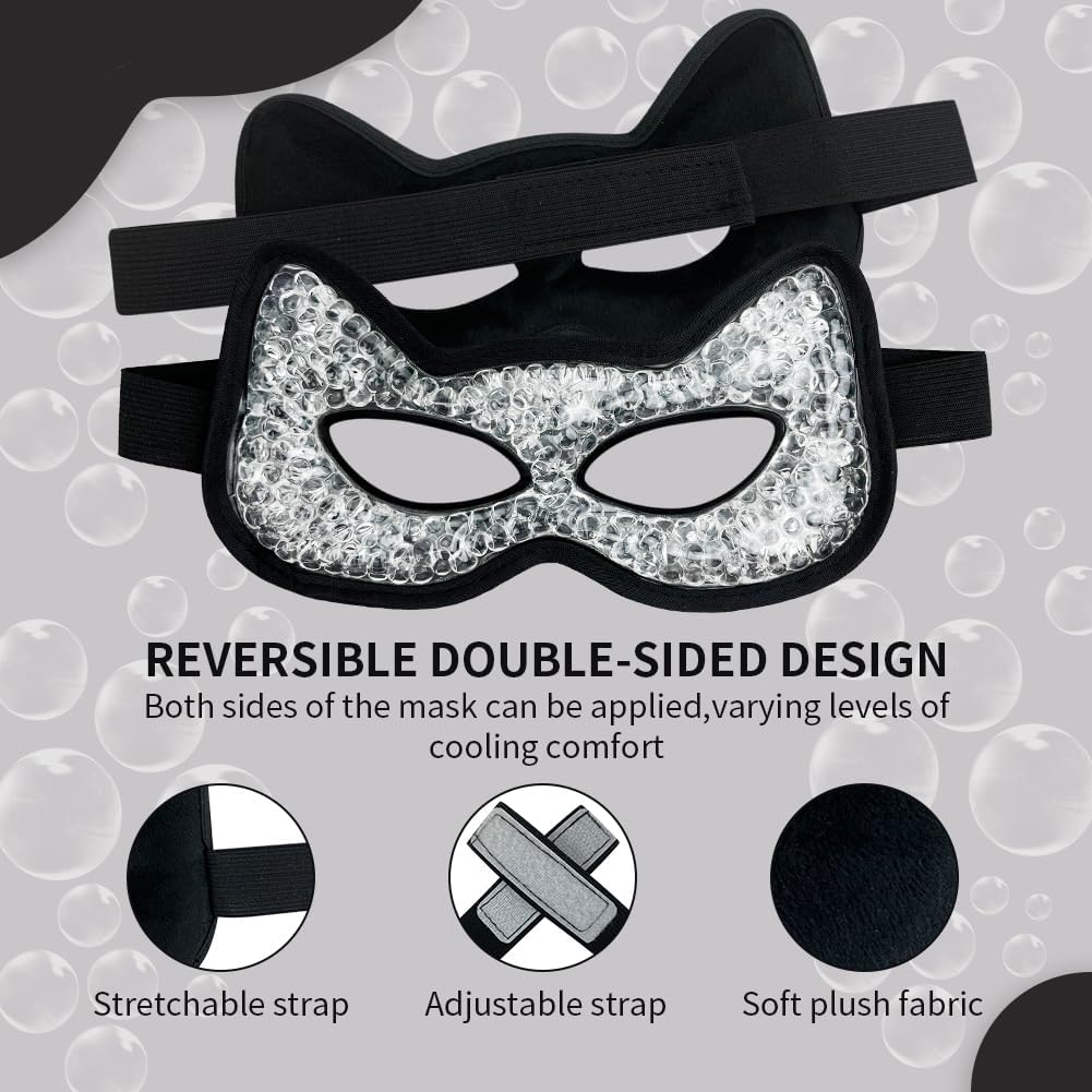 Cooling Eye Mask, Gel Eye Mask Hot Cold Use, Cold Eye Mask for Puffy Eyes, Dry Eyes, Headaches, Migraines, Sinus, Dark Circles (2 Black)