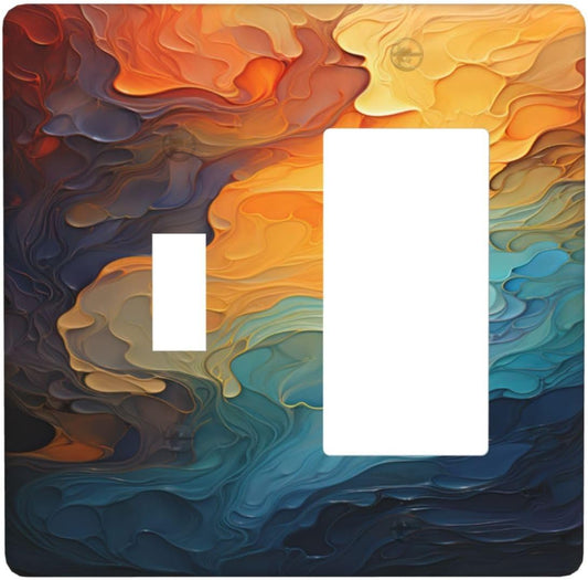 Abstract Colorful Modern Luxury Rainbow 2 Gang Combo 1 Toggle 1 Rcoker Light Switch Covers Decorative Switch Plates Electrical Switch Plates and Outlet Covers for Home Art Decor 4.5 X 4.5 IN