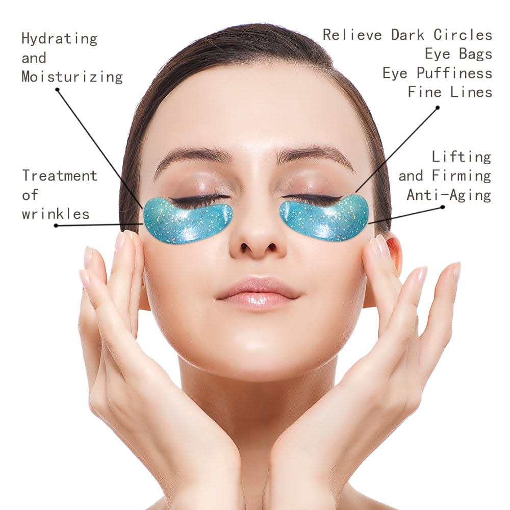 Under Eye Patches for Puffy eyes, 10Pairs eye gel pads for Dark Circles and Puffiness, Hyaluronic Acid Eye Pads for Wrinkles Anti Aging Eye Bags Moisturizing, Natural Plants vitamin C Gifts for Women