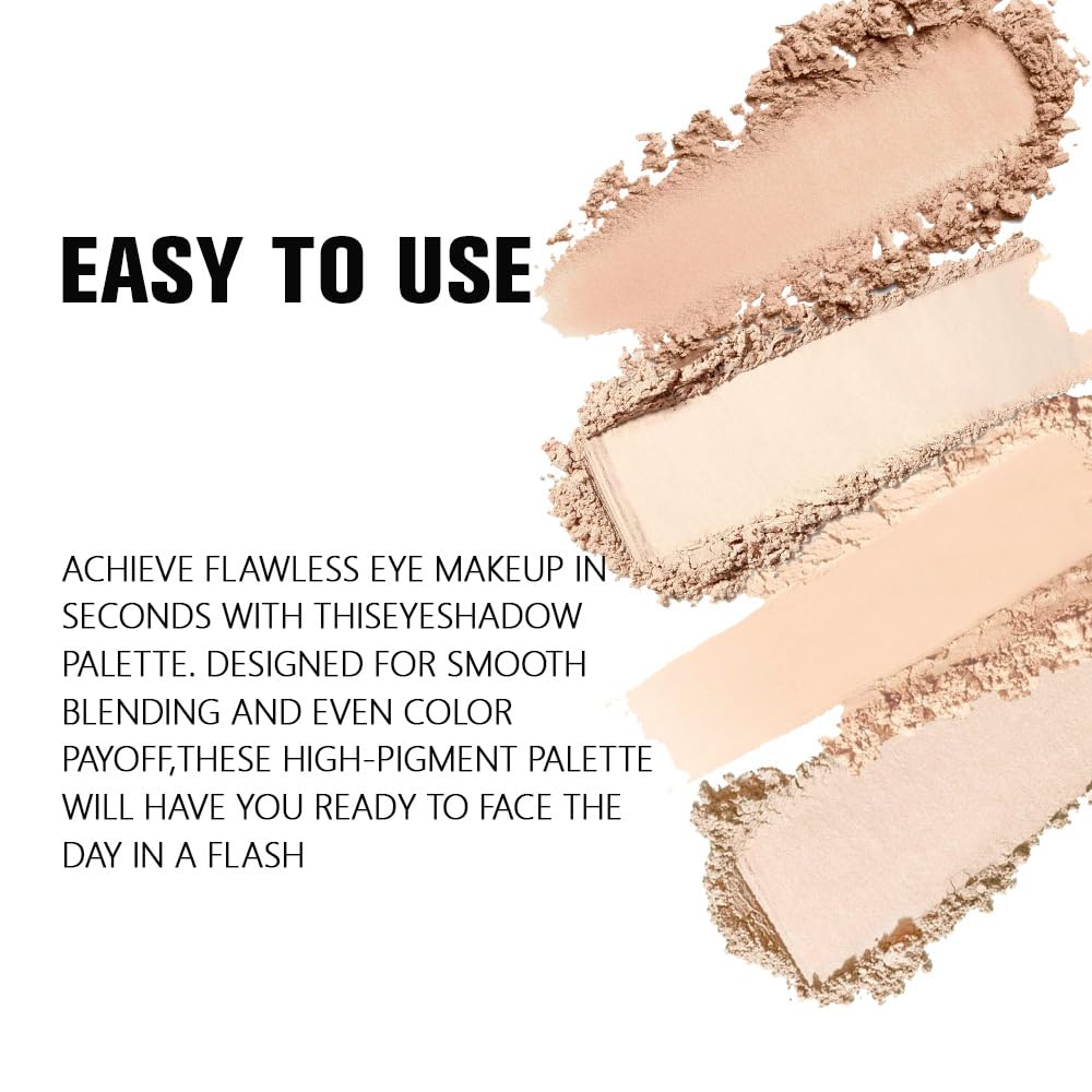 evpct Nude Eyeshadow Quad Palette, Light Nude Pink Beige Ivory Champagne Shimmer Matte Waterproof High Pigment Primer Mini Eye Shadow Palette Makeup for older Women, Smudge Proof Vegan, Bright Nudes