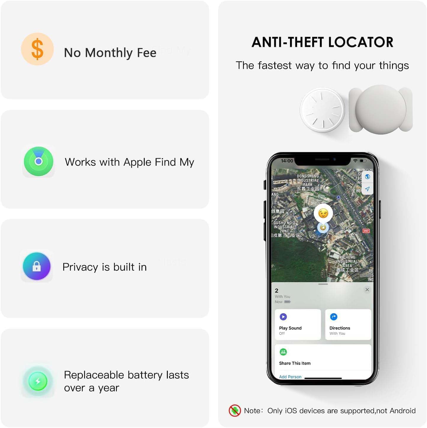 Car GPS Tracking Device for Vehicles, 2PCS Real Time Vehicles GPS Tracker for Car Work with Find My (iOS Only),Hidden Mini GPS Tracker,No Monthly Fee (White Tracker, White Magnetic Case)