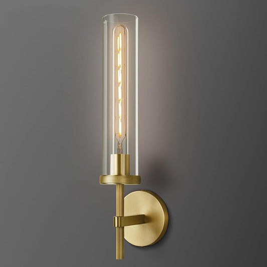 Antique Gold Wall Sconce 19.48" Modern Luxe Wall Lighting with Clear Glass Tube, Living Room Bedroom Bathroom Mirror Sconces, Staircase Decor Hallway Lamp Fixture(Including Bulb)