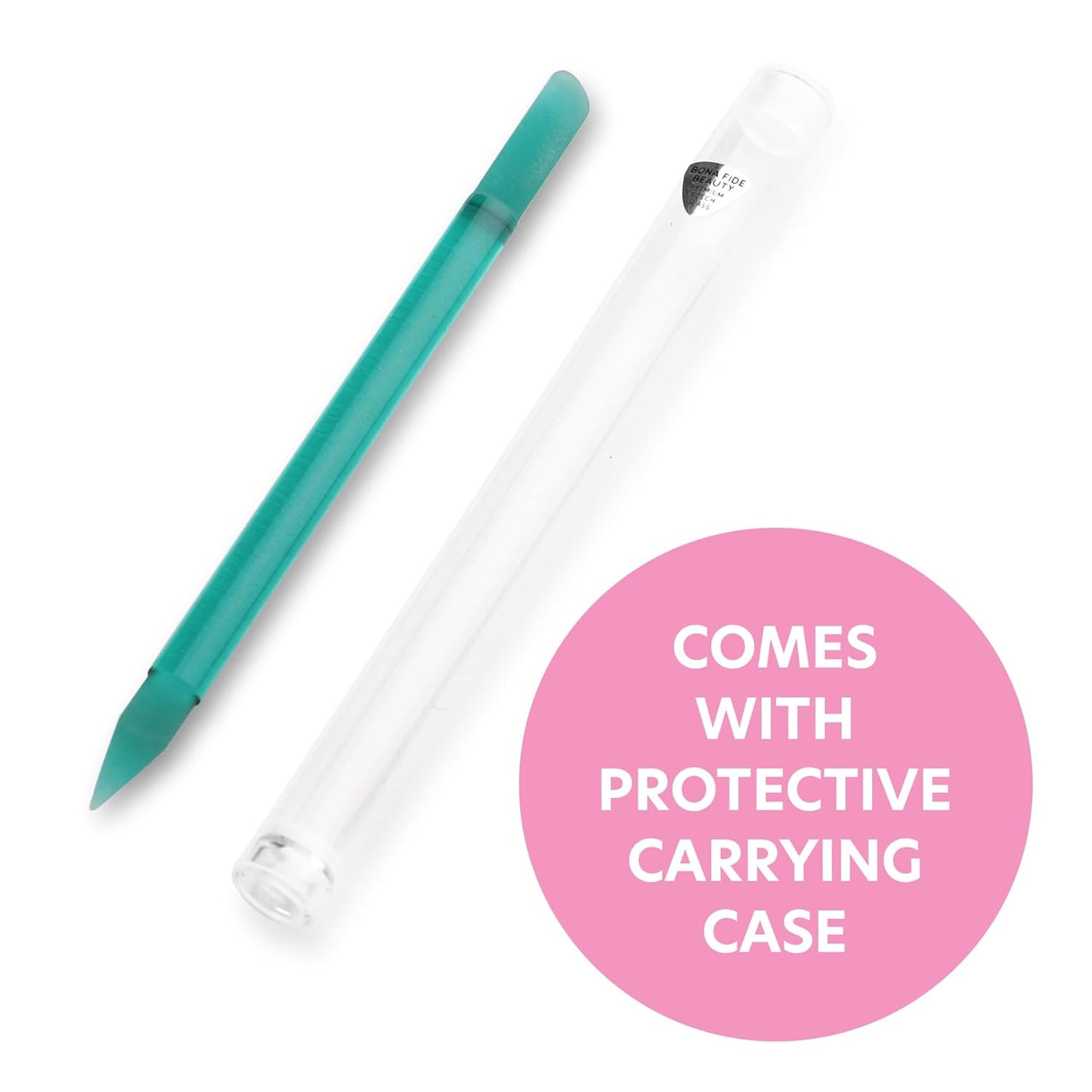 Bona Fide Beauty Glass Cuticle Pusher - 1pc Green Manicure Stick with Case, Dual-Ended Cuticle Remover