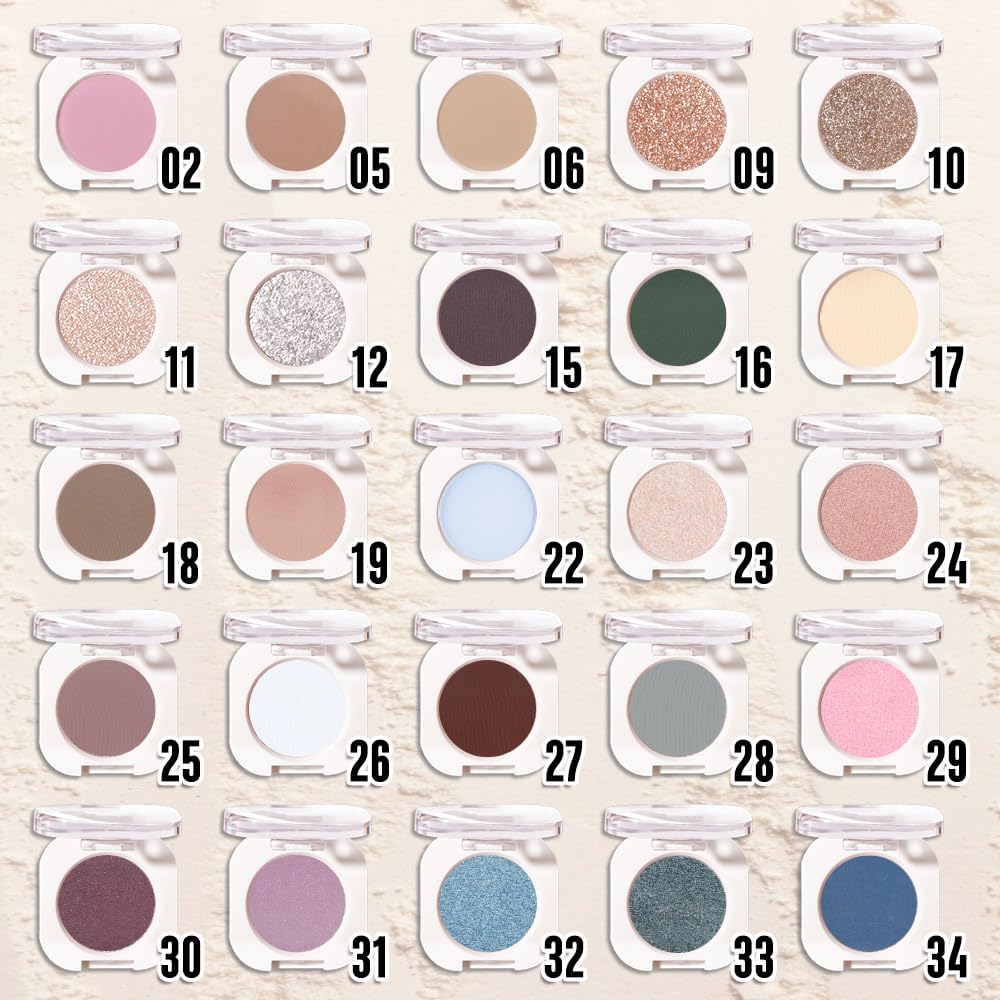 Pear White Single Glitter Eyeshadow Makeup, Neutral Powde Eye Shadow for Women, White Shimmer Singles Eyeshadow Palette Pigmented Waterproof, sombras para ojos, Girls Monochrome Eyeshadows Gift