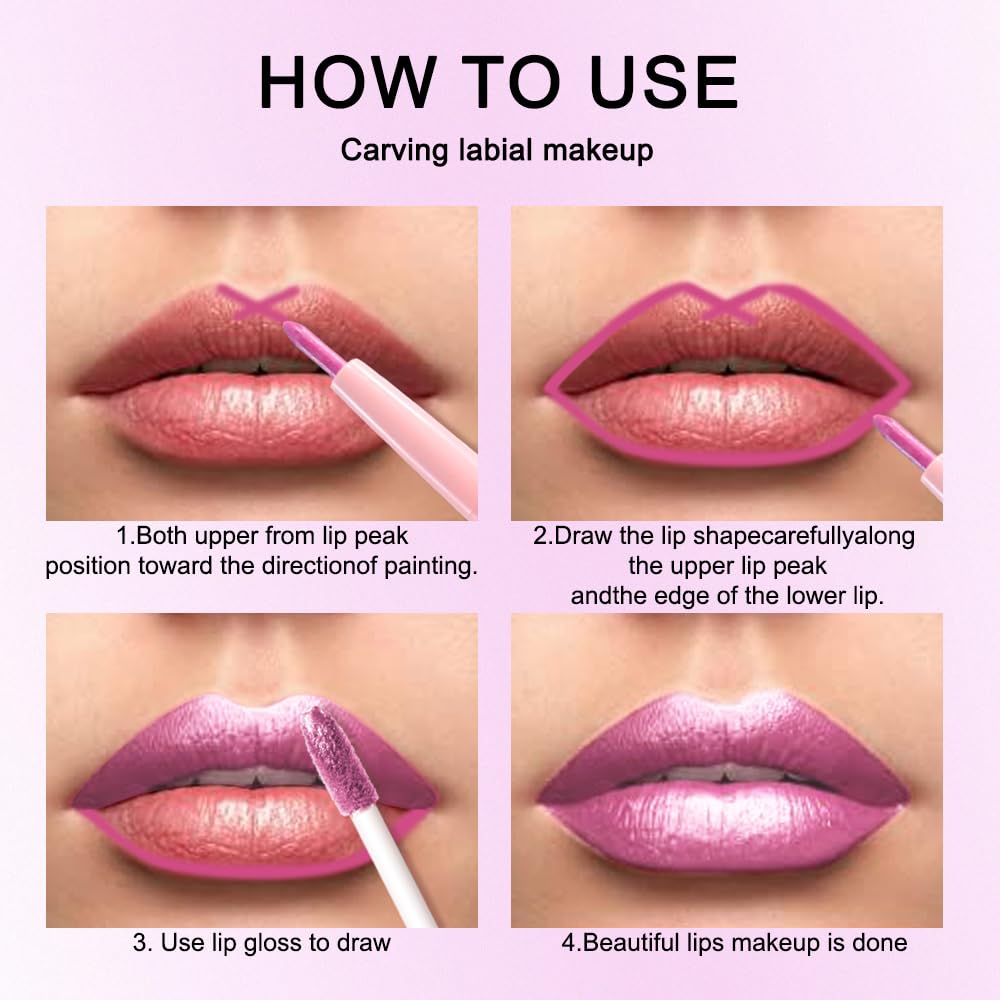Kaely 2-in-1 Light Rose Pink Metallic Lipstick and Lip Liner, Shimmer Liquid Metallic Lipsticks for Women, Glitter Lip Gloss Stain Long Lasting Waterproof Smudge Proof 24 Hour, Vegan Makeup, 10