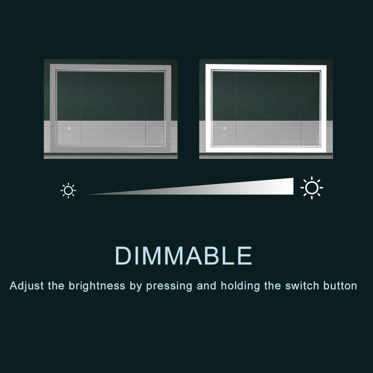 48" x 24" LED Bathroom Mirror Wall-Mounted Anti-Fog Vanity Mirror With Lights Dimmable