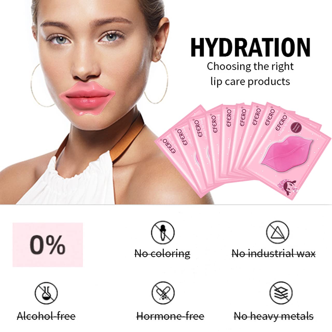MEICOLY Lip Masks Sheet Moisturizing Pink Crystal Collagen Under Eye Mask Gel Anti-Aging Eye Patches Dark Circle Remover 18 Packs with Box