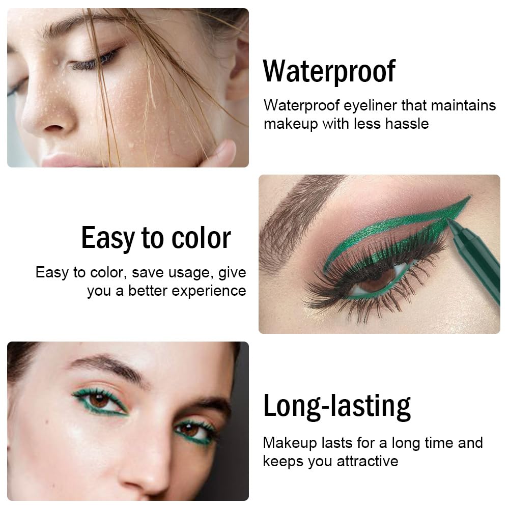 evpct Green Glitter Eyeliner Pencil for Eyes, Dark Forest Green Metallic Shimmer Eye Liner Pencil Makeup Waterproof Smudge Proof, Colored Gel Waterline Eyeliner, Face Eye Paint Stick Halloween Makeup