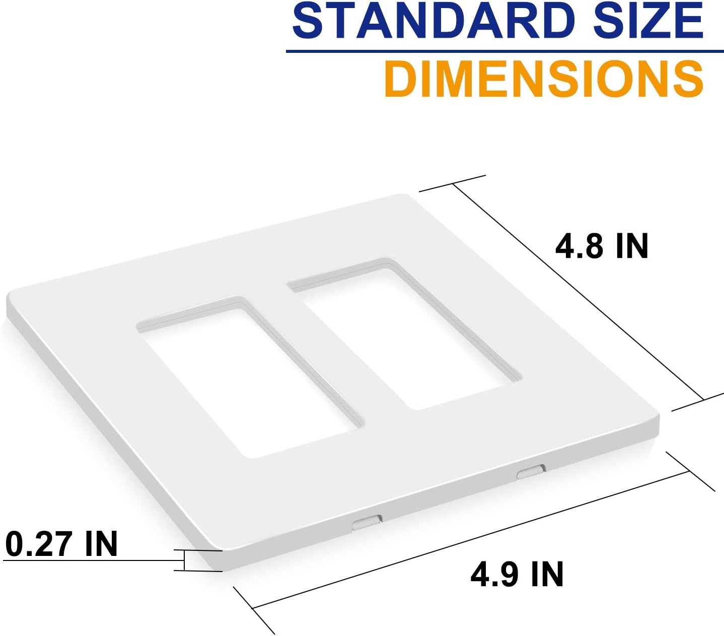 2-Gang Screwless Decorator Wall Plates, Child Safe Standard Size Outlet Cover, Unbreakable Polycarbonate Thermoplastic, Glossy White,10 Pack,UL Listed