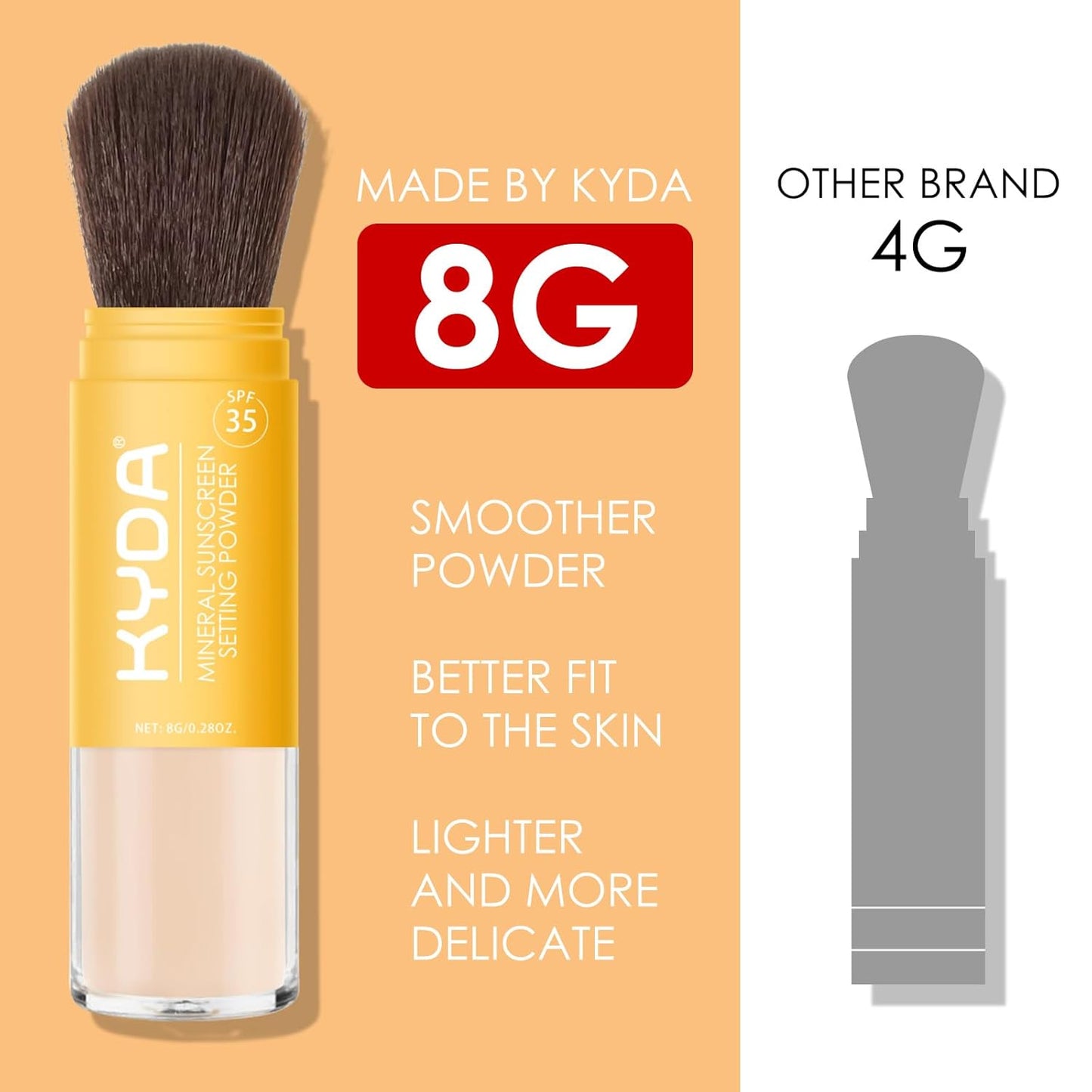 KYDA Mineral Sunscreen Setting Powder, SPF 35, Medium, Mineral Brush Powder, Oil Control Natural Matte Finish, Lasting Lightweight Breathable, All Skin, by Ownest Beauty