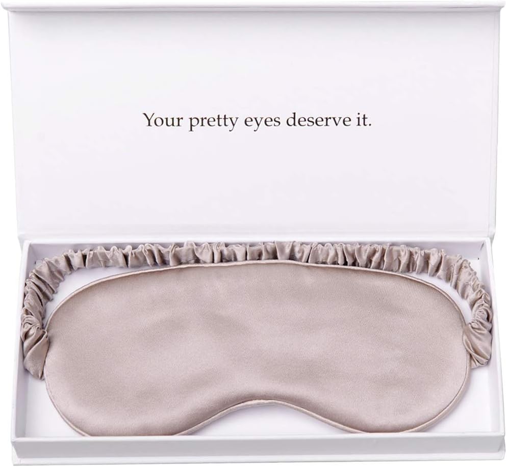 Silk Sleep Mask Light Blocking Luxury 100% Mulberry 19mm Silk Eye Mask Eye Cover Blindfold Ultra Soft Light & Comfy Anti Aging Skin Care with Travel Bag Gift Package