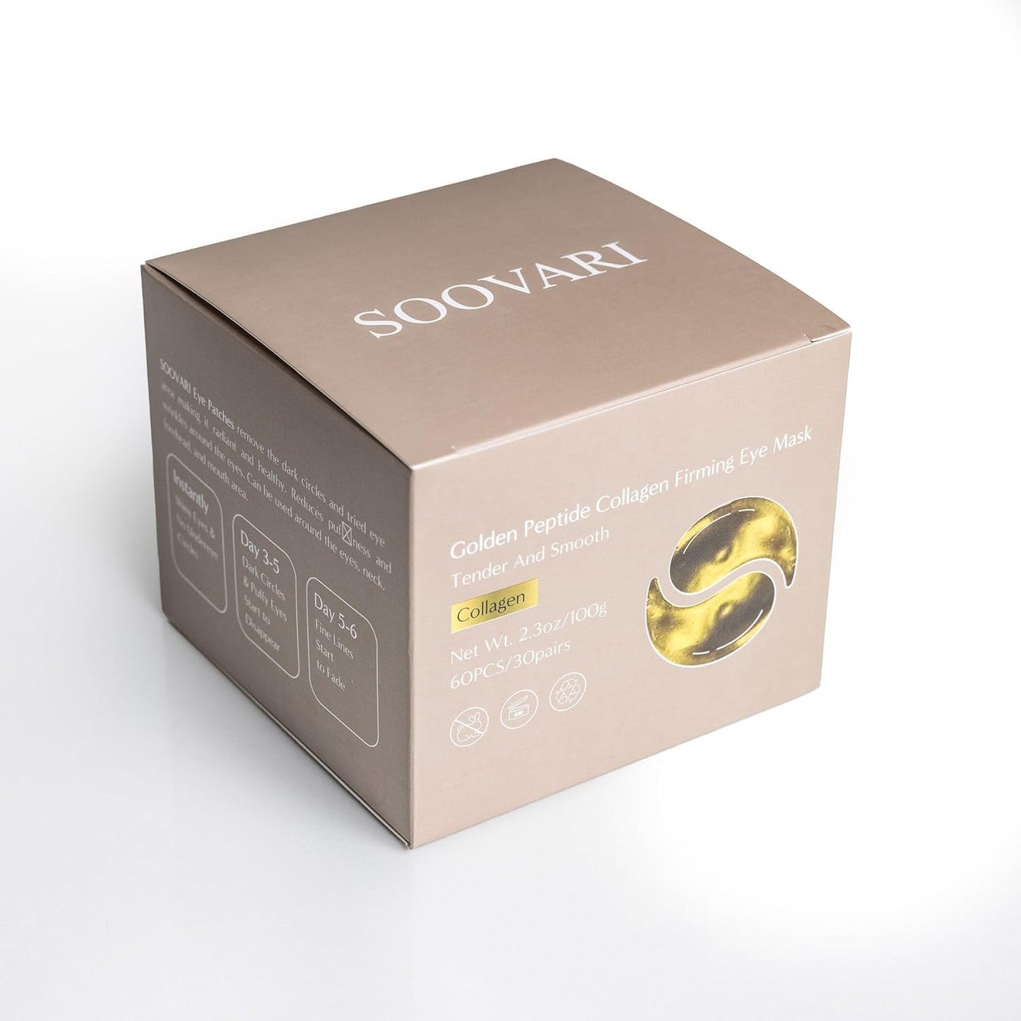 Moisturizing Eye Patches, 60 pcs, 24K Gold Infused, Reduce Dark Circles, Puffy Eyes, Wrinkles, Under Eye Bags. Under Eye Mask, Made in Korea