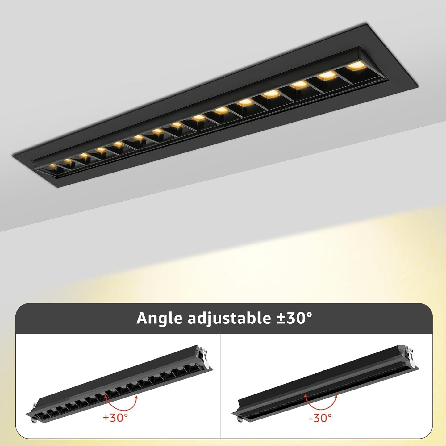 LED Linear Recessed Spotlight 16 Pack, Black Aluminum Recessed Grille Spotlight with Junction Box, Dimable 5 CCT 3000K-6500K, TRIAC Dimming Lighting for Living Room Kitchen Bedroom Hallway