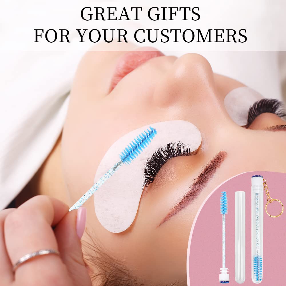 48 Pieces Disposable Mascara Wands Set,Include 24 pcs Disposable Crystal Lash Spoolies Brush and 24 Pieces Reusable Diamond keychain Empty Eyelash Brush Tubes for Women Girls Makeup Brush Kit