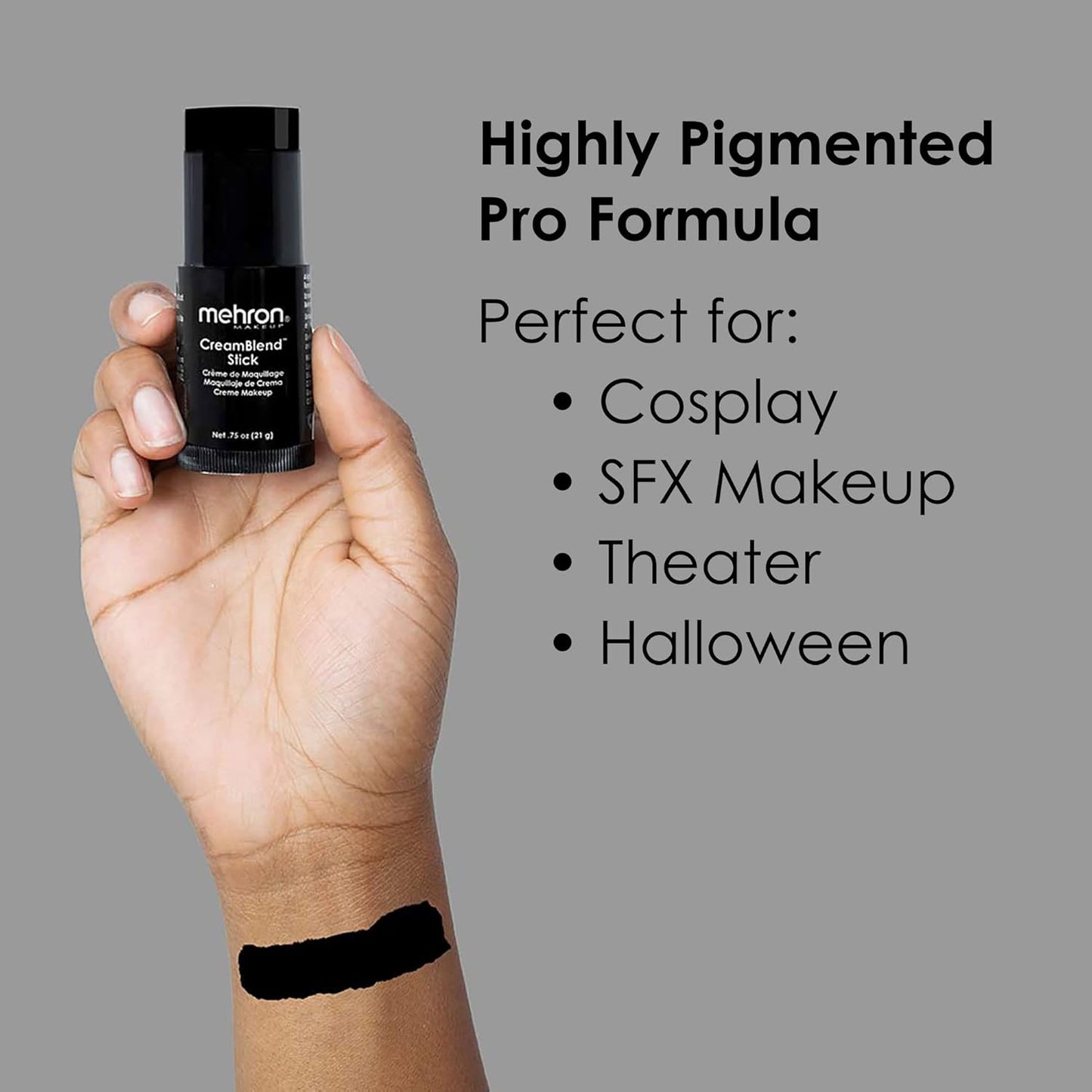 Mehron Makeup CreamBlend Stick | Face Paint, Body Paint, & Foundation Cream Makeup | Body Paint Stick .75 oz (21 g) (Black)