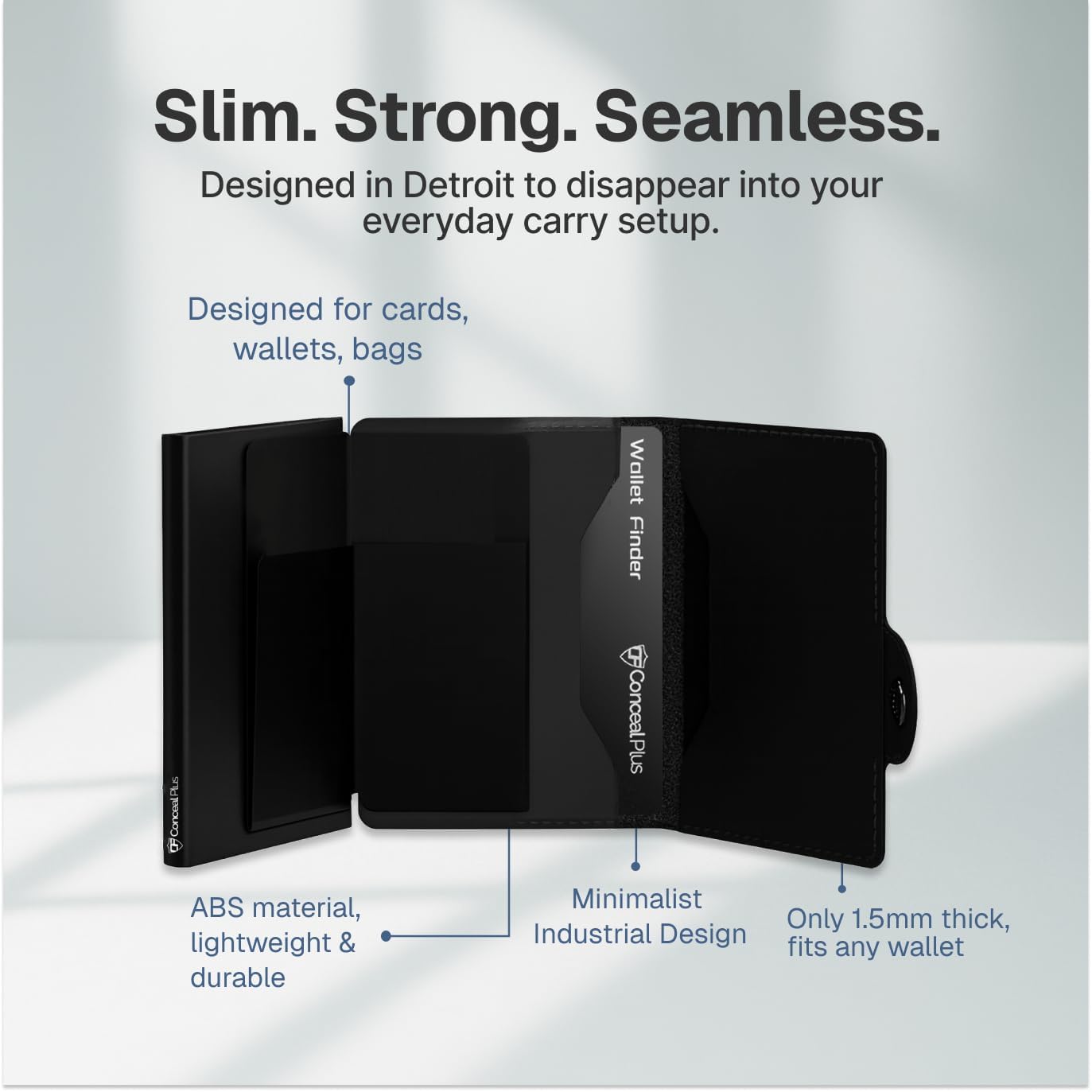 Conceal Plus Wallet Finder Slim Tracker, 5-Year Battery Life - Never Needs Charging, Track Wallet, Backpack, Luggage and More, Works with Apple Find My iOS Only (Android Not Supported)