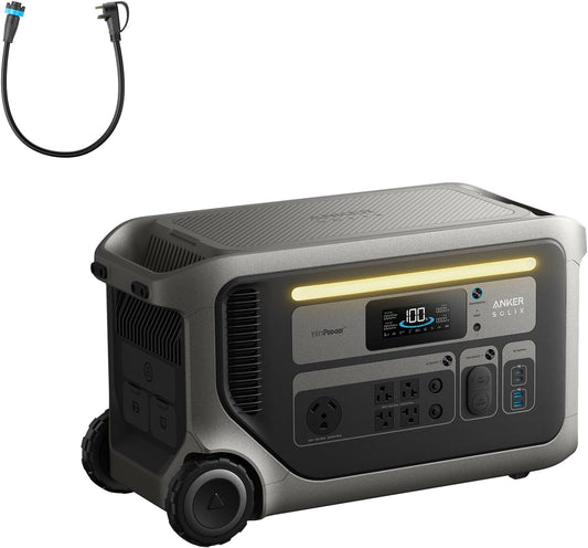 Anker SOLIX F3000 Portable Power Station with TT-30 Charging Cable, 3,072Wh, 6,000W Recharging, Generators for Home Use, Expandable to 24kWh, Works with Generator, for Power Outages, RVs, Emergencies