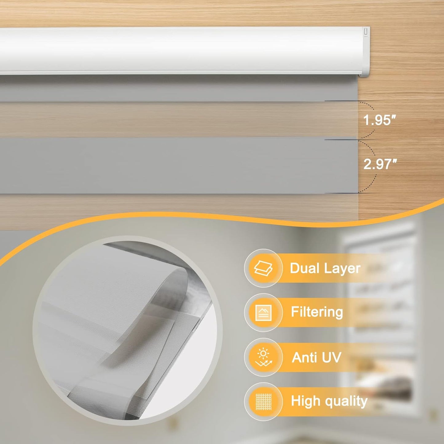 Motorized Blinds with Remote, Cordless Automatic Zebra Shades, Smart Blind for Windows, Grey, 35 x 72